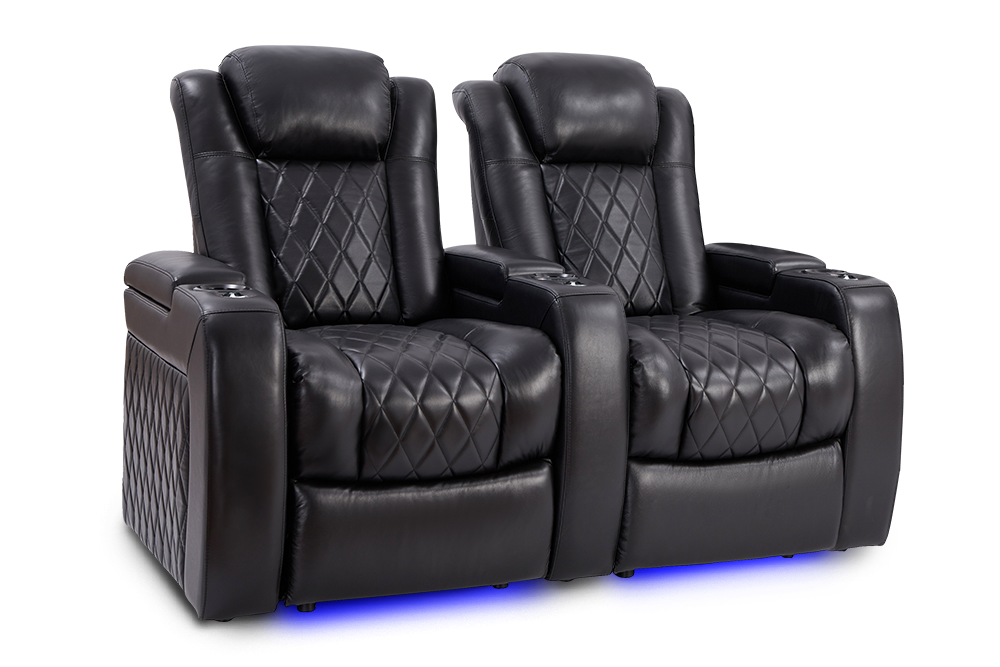 Valencia Tuscany Slim Leather Home Theater Seating Row of 2, Midnight Black