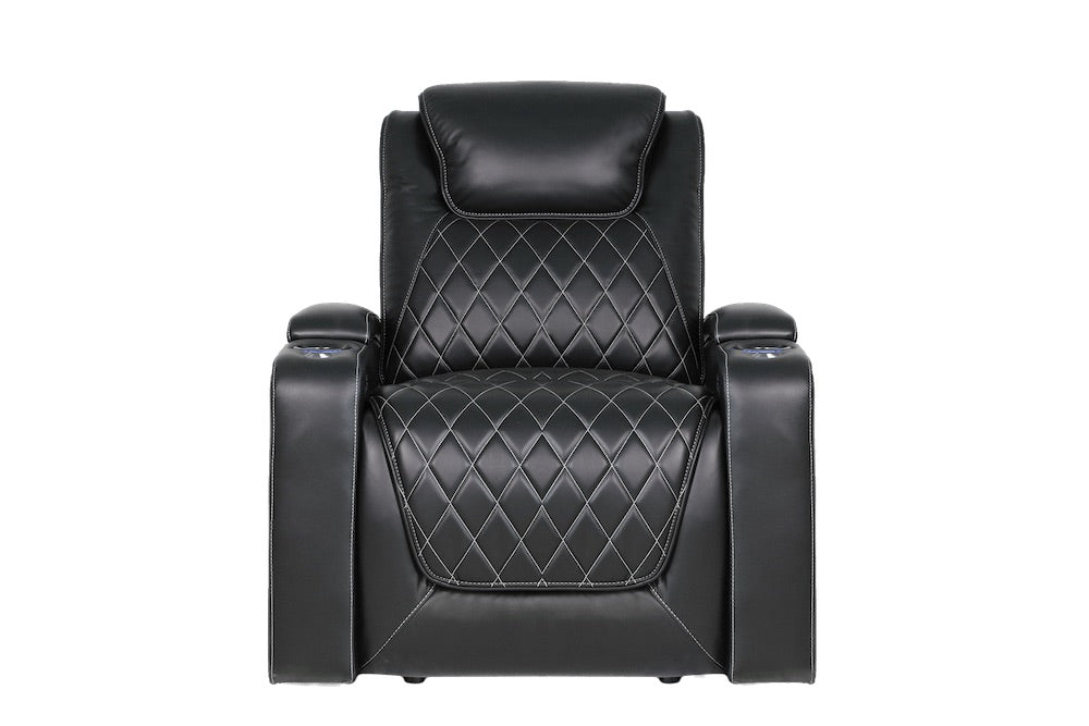 Valencia Oslo Home Theater Seating Single Recliner, Black with Risers
