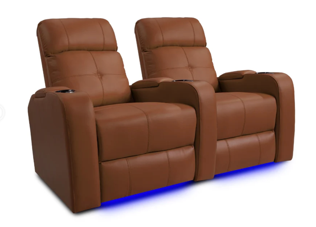 Valencia Verona Leather Home Theater Seating Power Headrest Row of 2, Roast Chestnut