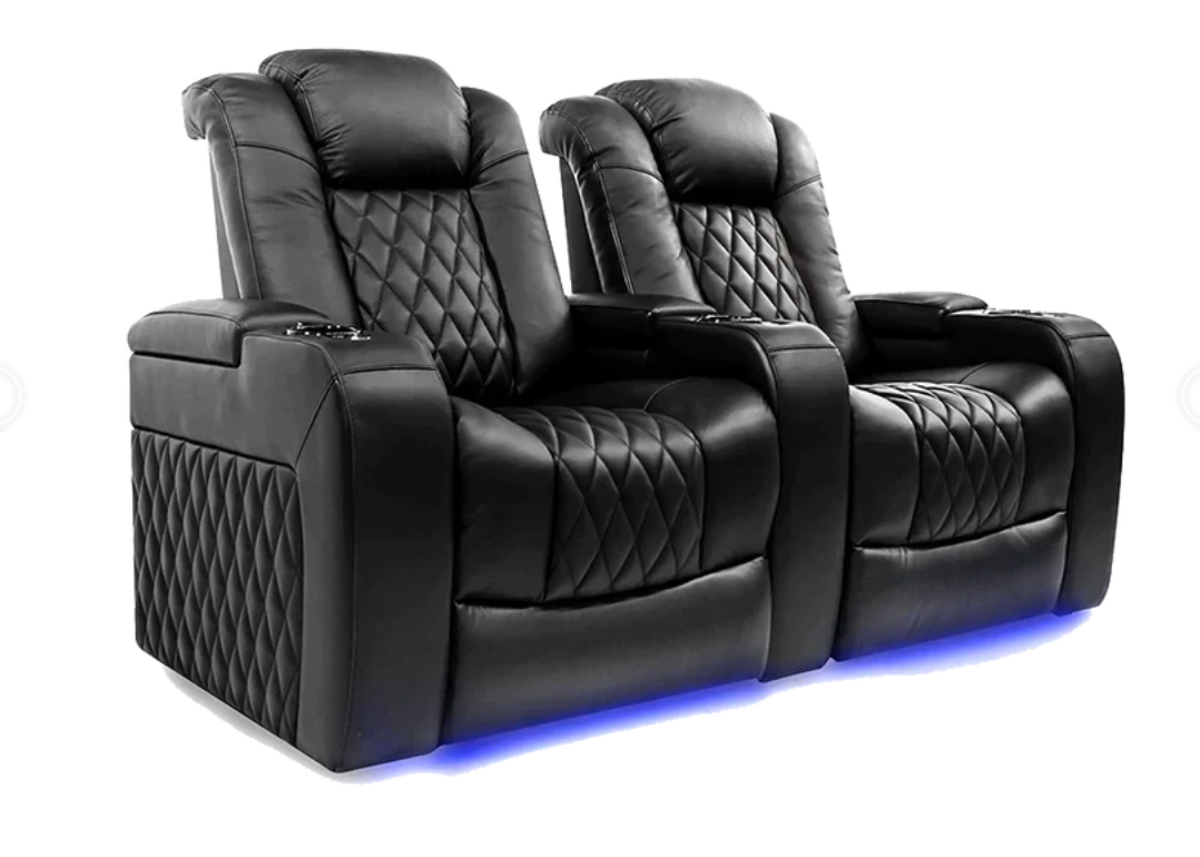 Valencia Tuscany Leather Home Theater Seating Row of 2, Midnight Black