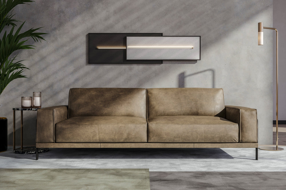 Valencia Chiara Leather Sofa with Steel Frame, Russett Brown