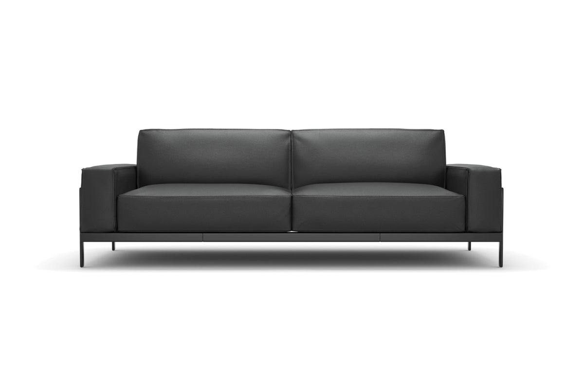 Valencia Chiara Leather Sofa with Steel Frame, Black Color