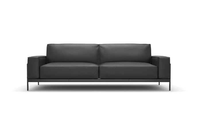 Valencia Chiara Leather Sofa with Steel Frame, Black Color