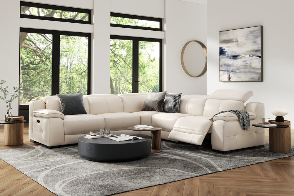 Valencia Ellie Top Grain Leather L-Shape Sofa, Beige