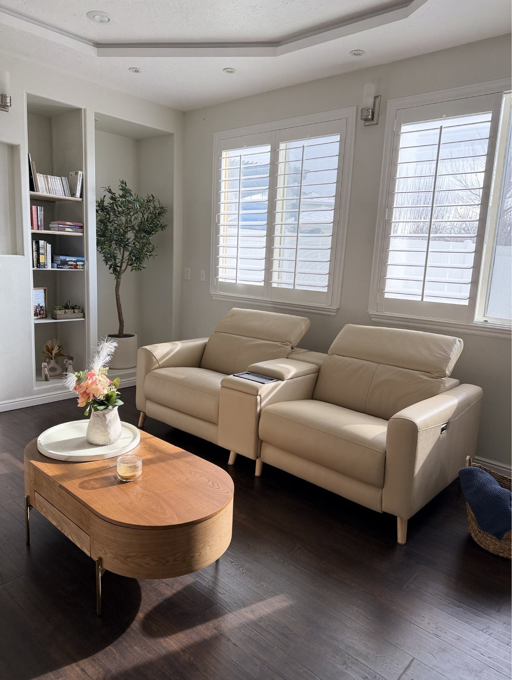 Elodie Leather Dual Recliner Sofa with Console