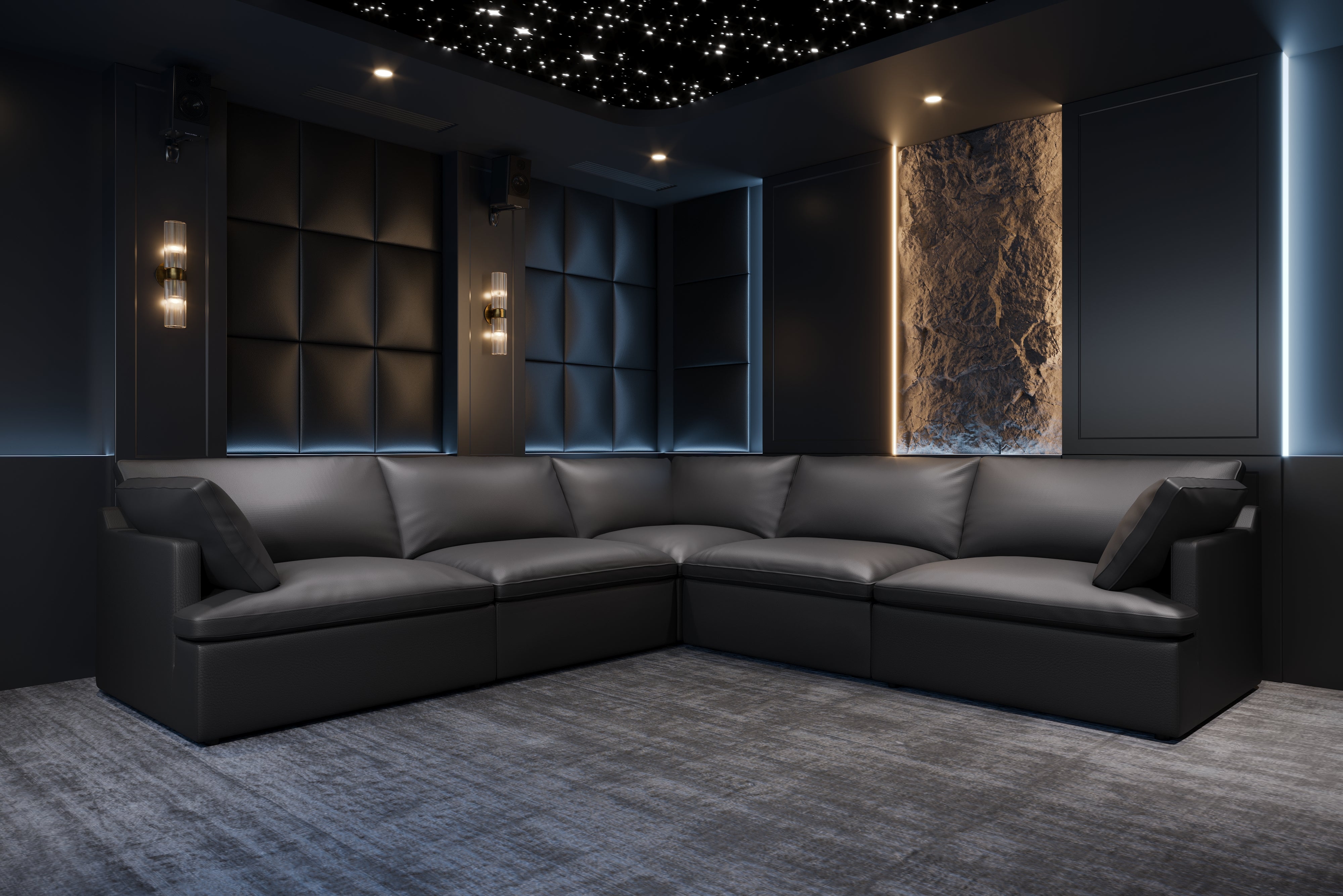Valencia Isola Cloud Top Grain Leather Theater Lounge Modular Sofa Lef