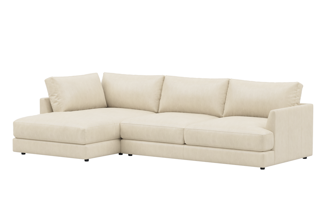 Valencia Serena Leather Three Seats with Left Chaise Sectional Sofa, Beige