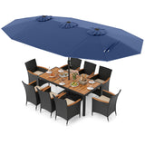 10 Piece Outdoor Dining Set with 15 Feet Double-Sided Twin Umbrella