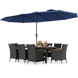 10 Piece Outdoor Dining Set with 15 Feet Double-Sided Twin Umbrella