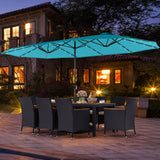11 Pieces Patio Dining Set with LED Patio Umbrella with Base and Seat Cushions