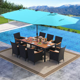 11 Pieces Patio Dining Set with LED Patio Umbrella with Base and Seat Cushions