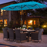11 Pieces Patio Dining Set 15ft Double-Sided Patio Umbrella (Base Included) and Outdoor Rattan Furniture Set with 8 Stackable Chairs