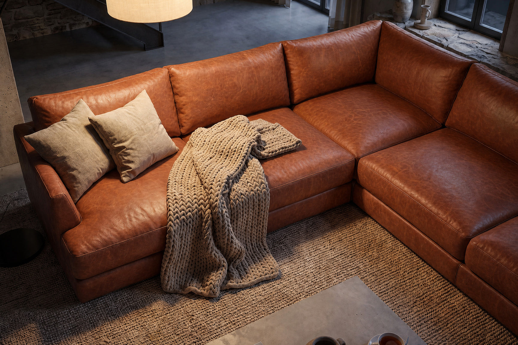 Serena Distressed Leather Corner Sectional Sofa