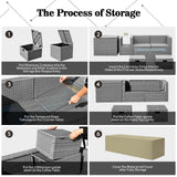 8 Pieces Patio Rattan Furniture Set with Storage Waterproof Cover and Cushion