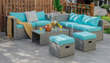 8 Pieces Patio Rattan Furniture Set with Storage Waterproof Cover and Cushion