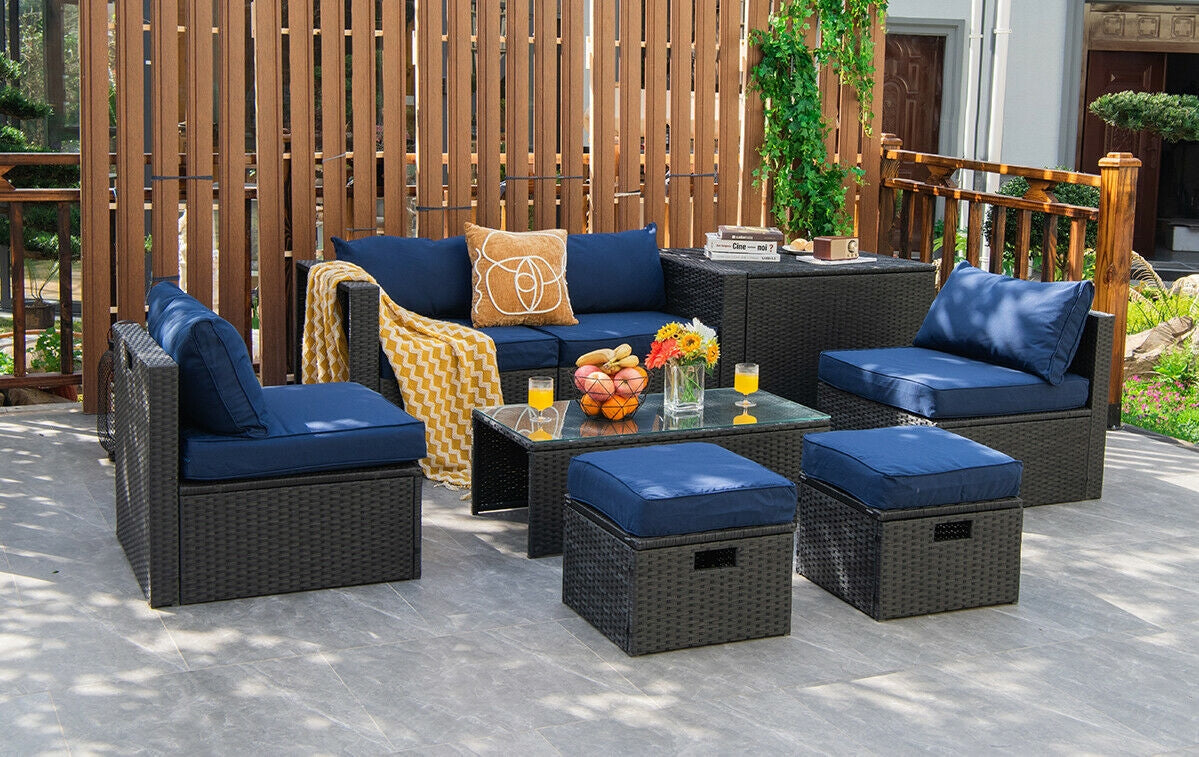 8 Pieces Patio Rattan Storage Table Furniture Set