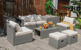 8 Pieces Patio Rattan Furniture Set with Storage Waterproof Cover and Cushion