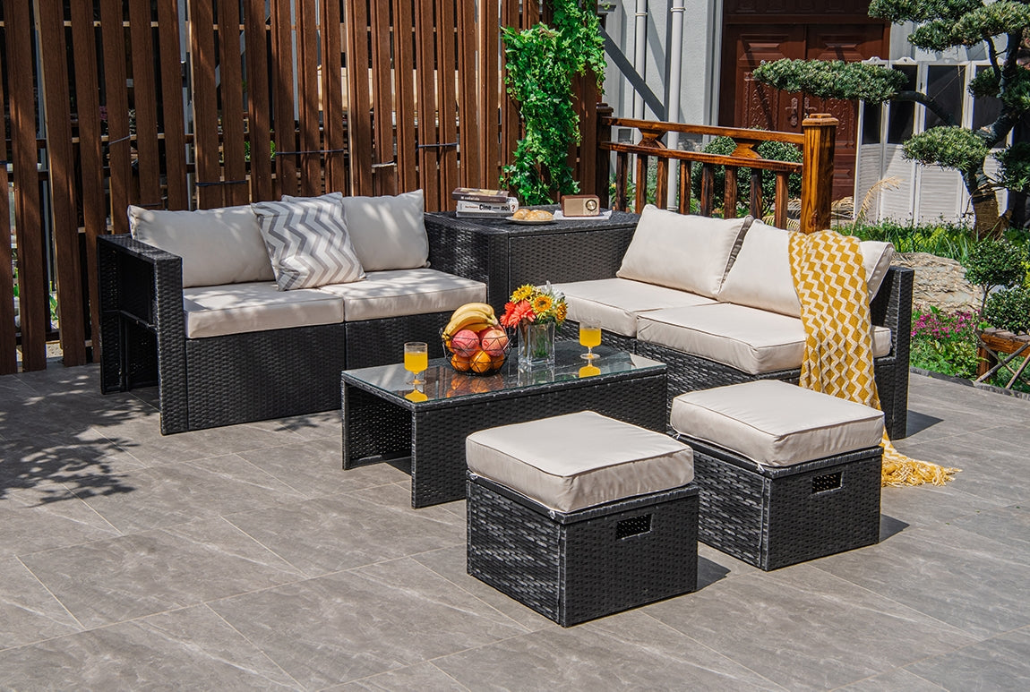 8 Pieces Patio Rattan Storage Table Furniture Set