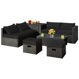 8 Pieces Patio Rattan Storage Table Furniture Set