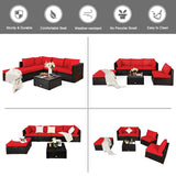 6 Pieces Outdoor Patio Rattan Furniture Set Sofa Ottoman