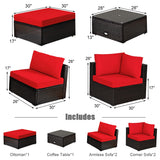 6 Pieces Outdoor Patio Rattan Furniture Set Sofa Ottoman