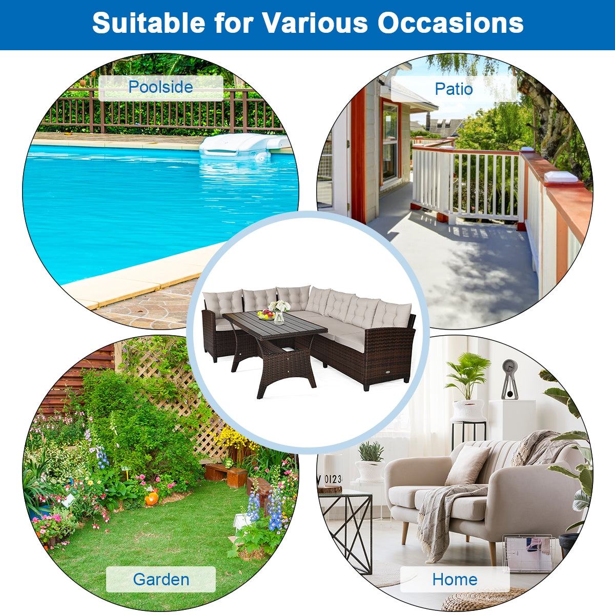 3 Pieces Hand-Woven Rattan Outdoor Sofa Set with Dining Table