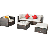 6 Pieces Patio Rattan Furniture Set with Sectional Cushion