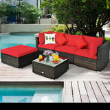 5 Pcs Outdoor Patio Rattan Furniture Set Sectional Conversation with Cushions