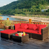 5 Pcs Outdoor Patio Rattan Furniture Set Sectional Conversation with Cushions