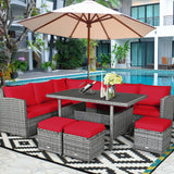 7 Pieces Patio Rattan Dining Furniture Sectional Sofa Set with Wicker Ottoman