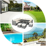7 Pieces Patio Rattan Dining Furniture Sectional Sofa Set with Wicker Ottoman