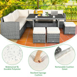 7 Pieces Patio Rattan Dining Furniture Sectional Sofa Set with Wicker Ottoman