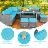 7 Pieces Patio Rattan Dining Furniture Sectional Sofa Set with Wicker Ottoman