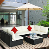 7-Piece Outdoor Sectional Wicker Patio Sofa Set with Tempered Glass Top