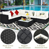 7-Piece Outdoor Sectional Wicker Patio Sofa Set with Tempered Glass Top