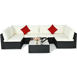 7-Piece Outdoor Sectional Wicker Patio Sofa Set with Tempered Glass Top