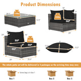 7 Pieces Patio Rattan Furniture Set Sectional Sofa Garden Cushion