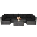 7 Pieces Patio Rattan Furniture Set Sectional Sofa Garden Cushion