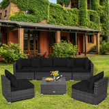 7 Pieces Patio Rattan Furniture Set Sectional Sofa Garden Cushion