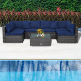 7 Pieces Patio Rattan Furniture Set Sectional Sofa Garden Cushion