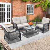 4 Pieces Patio Wicker Furniture Set Loveseat Sofa Coffee Table with Cushion