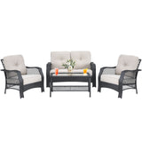 4 Pieces Patio Wicker Furniture Set Loveseat Sofa Coffee Table with Cushion