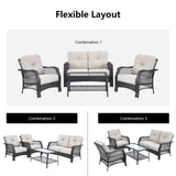 4 Pieces Patio Wicker Furniture Set Loveseat Sofa Coffee Table with Cushion
