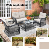 4 Pieces Patio Wicker Furniture Set Loveseat Sofa Coffee Table with Cushion