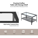 4 Pieces Patio Wicker Furniture Set Loveseat Sofa Coffee Table with Cushion