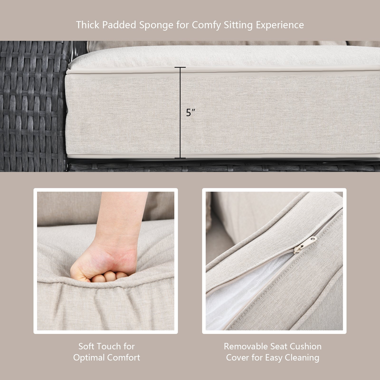 4 Pieces Patio Wicker Furniture Set Loveseat Sofa Coffee Table with Cushion