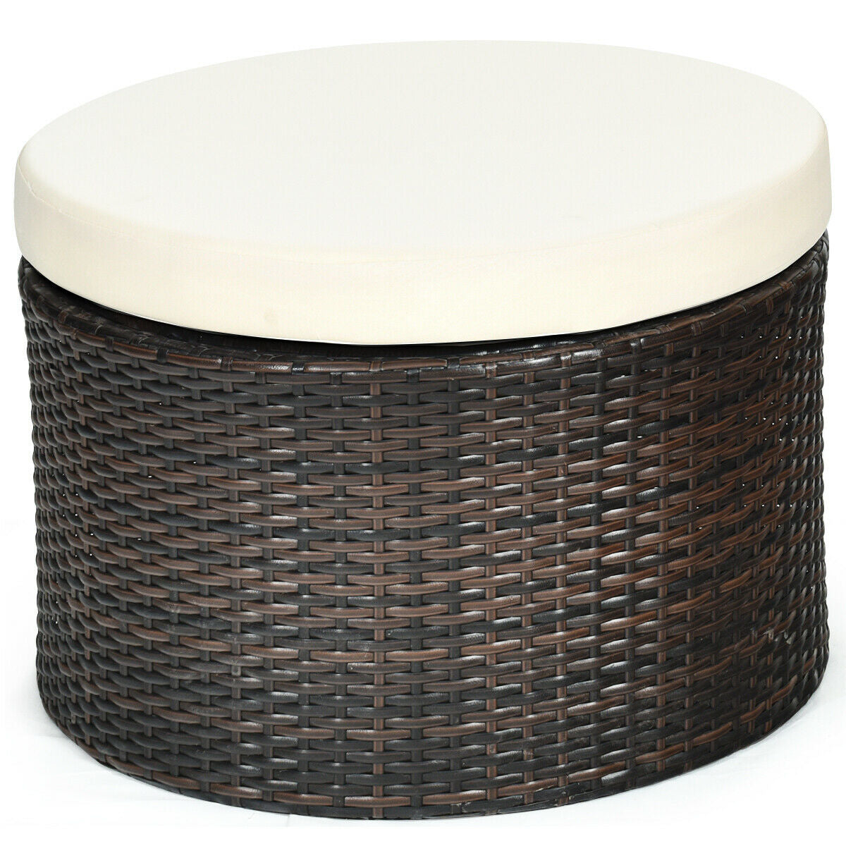 Patio Round Rattan Daybed with Retractable Coffee Table and Canopy