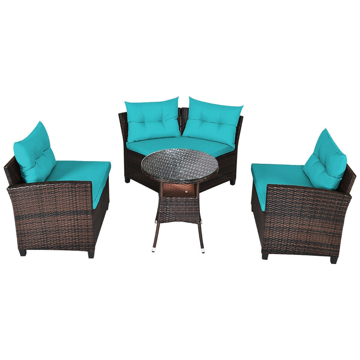 4 Pcs Outdoor Cushioned Rattan Furniture Set