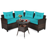4 Pcs Outdoor Cushioned Rattan Furniture Set