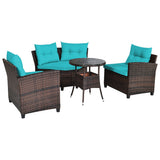 4 Pcs Outdoor Cushioned Rattan Furniture Set